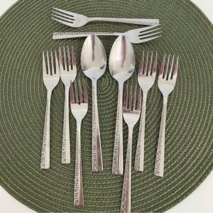 Dessert Fork Set of 8 & 2 tablespoons Stainless Steel floral pattern Rog…